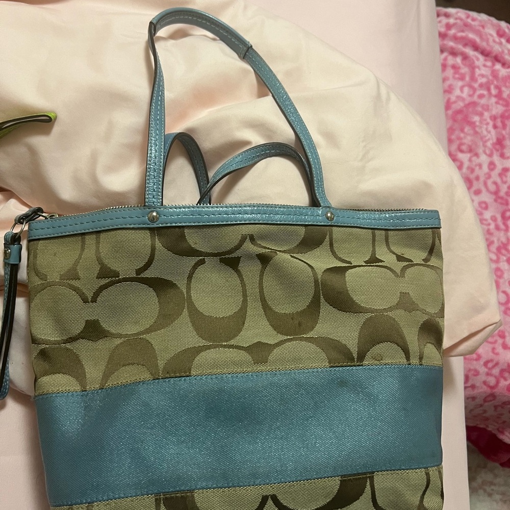 Blue and Tan Women's Coach Purse